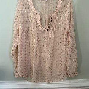 Anthropologie vintage, sheer peach blouse with gold threads throughout